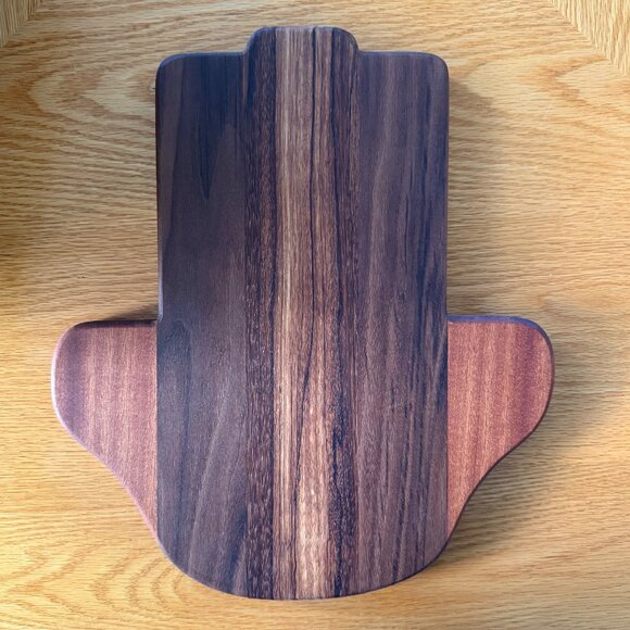 Hamsa Cutting Board Mixed Hardwoods Handcrafted Reversible Judaica Challah Board - Picture 1 of 7